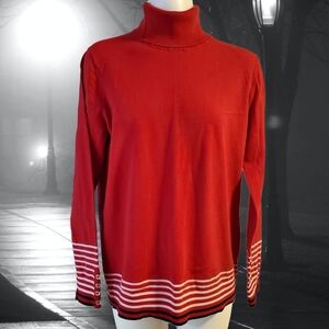 Tommy Hilfiger Red‎ Turtleneck Sweater with Striped Hem - Size Large